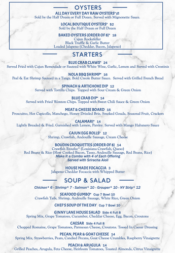 Ginny Lane lunch menu - small plates